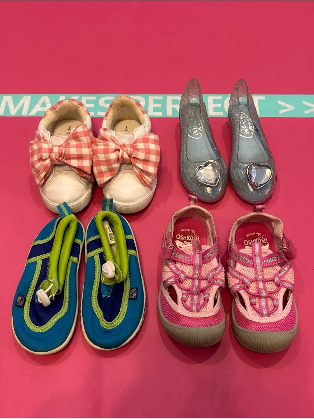 Toddler Girls Shoe Lot of 4 Size 7 Sneakers, Sandals, Swim Shoes